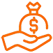 icon image of a hand holding a bag of money